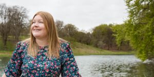 Hannah in front of lake