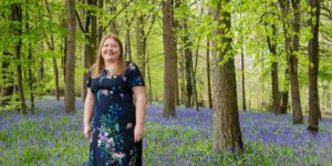 Hannah in bluebell woods.